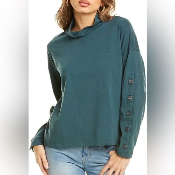 Madewell button sleeve long sleeve green turtleneck top size small - Picture 1 of 4